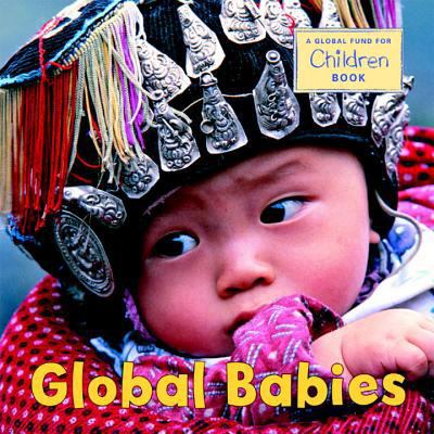 Global Babies jacket cover with a pciture of a baby with a beeded head dress with colored tassels hanging from it.