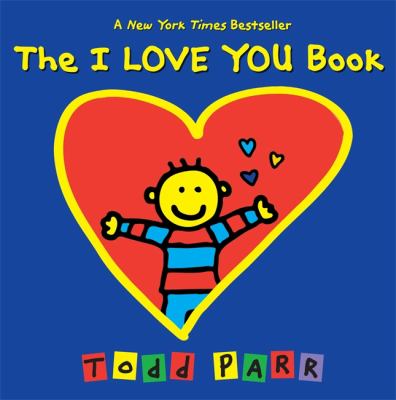 The I Love You Book, book jacket with a red heart with a yellow cartoon child with a red and blue striped shirt