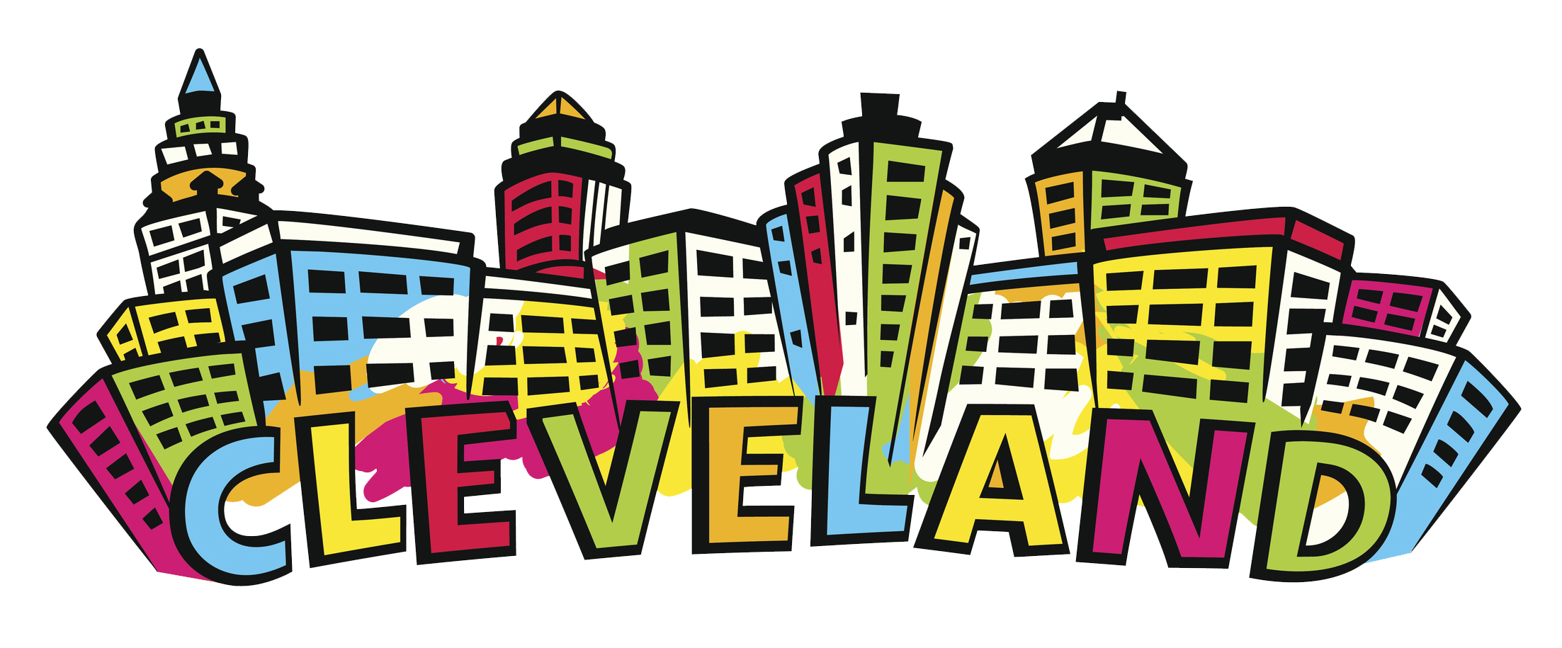 Cleveland Skyline silhouette in bright colors